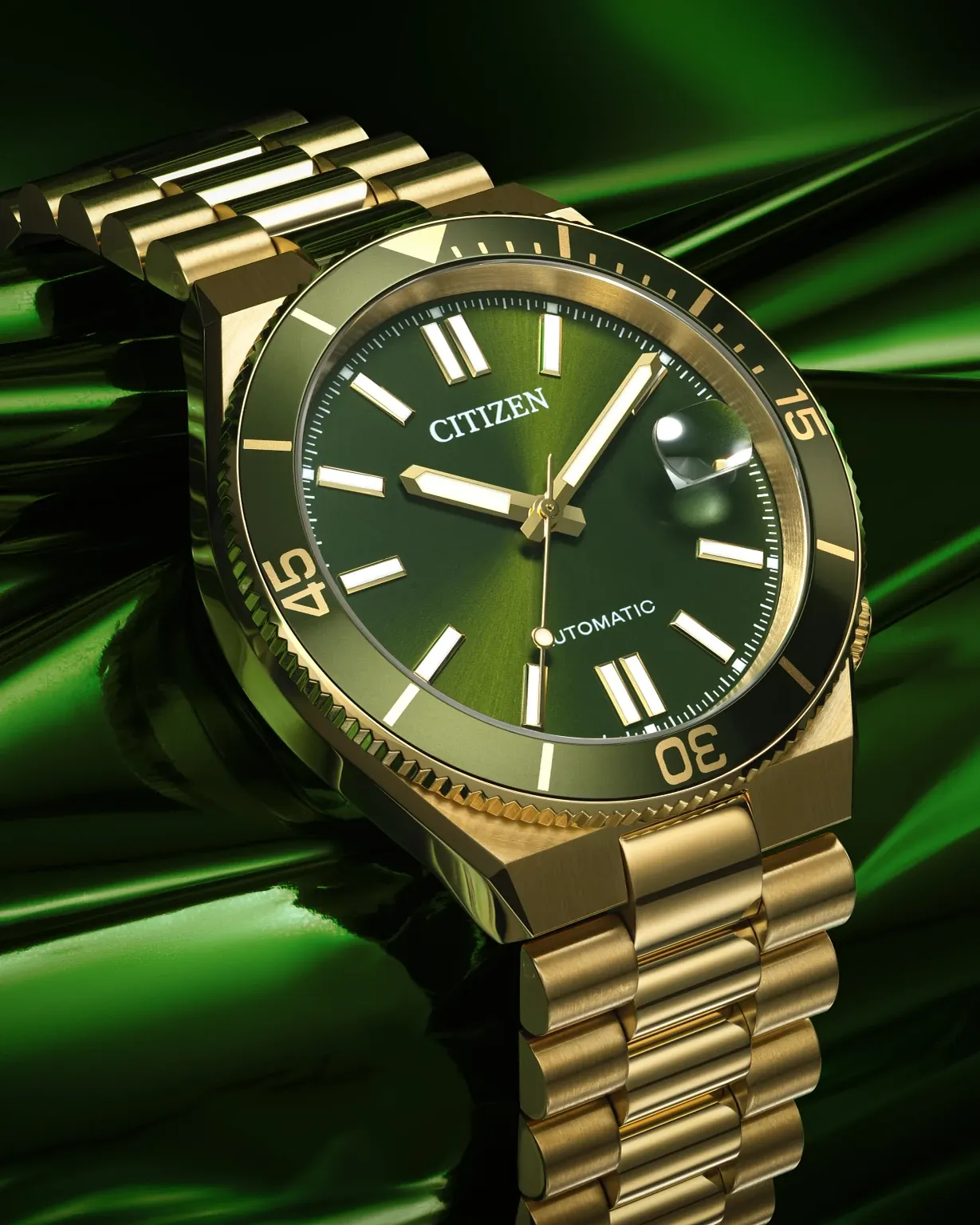 TSUYOSA Shore Green Dial Stainless Steel Bracelet NJ0232-53X | CITIZEN